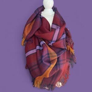 Vintage deadstock plaid scarf red purple orange